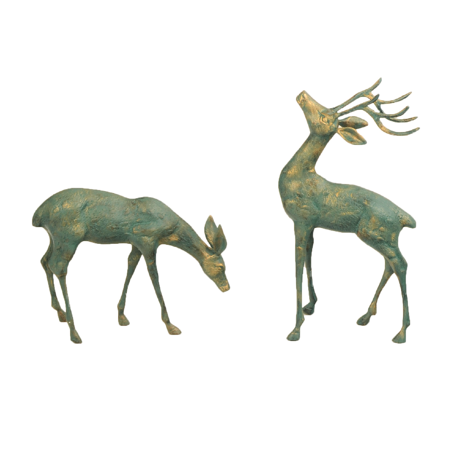 Solstice Sculptures Deer Pair Small Aluminium Gold Verdigris Statues Solstice Sculptures   