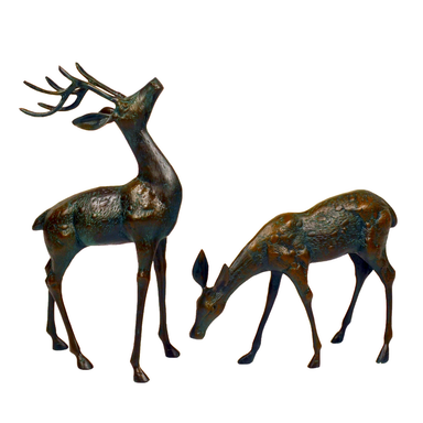 Solstice Sculptures Deer Pair Small Aluminium Dark Verdigris Statues Solstice Sculptures   