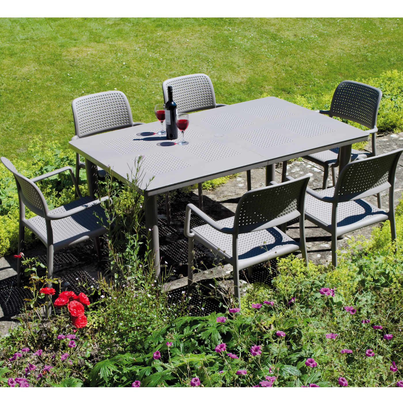 Nardi Turtle Dove Grey Libeccio Extending Table with 6 Bora Chair Set Dining Sets Nardi   