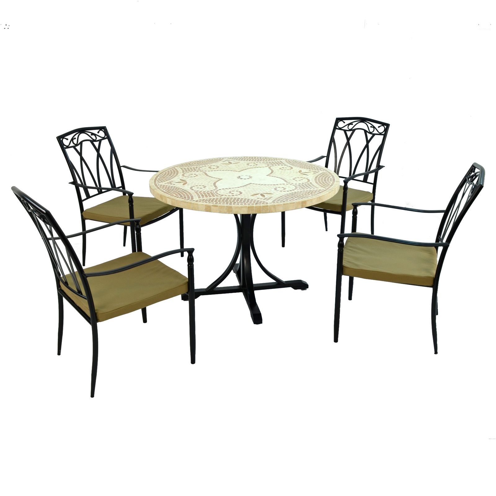 Byron Manor Provence Mosaic Stone Garden Dining Table With 4 Ascot Chairs Set Dining Sets Byron Manor Default Title  