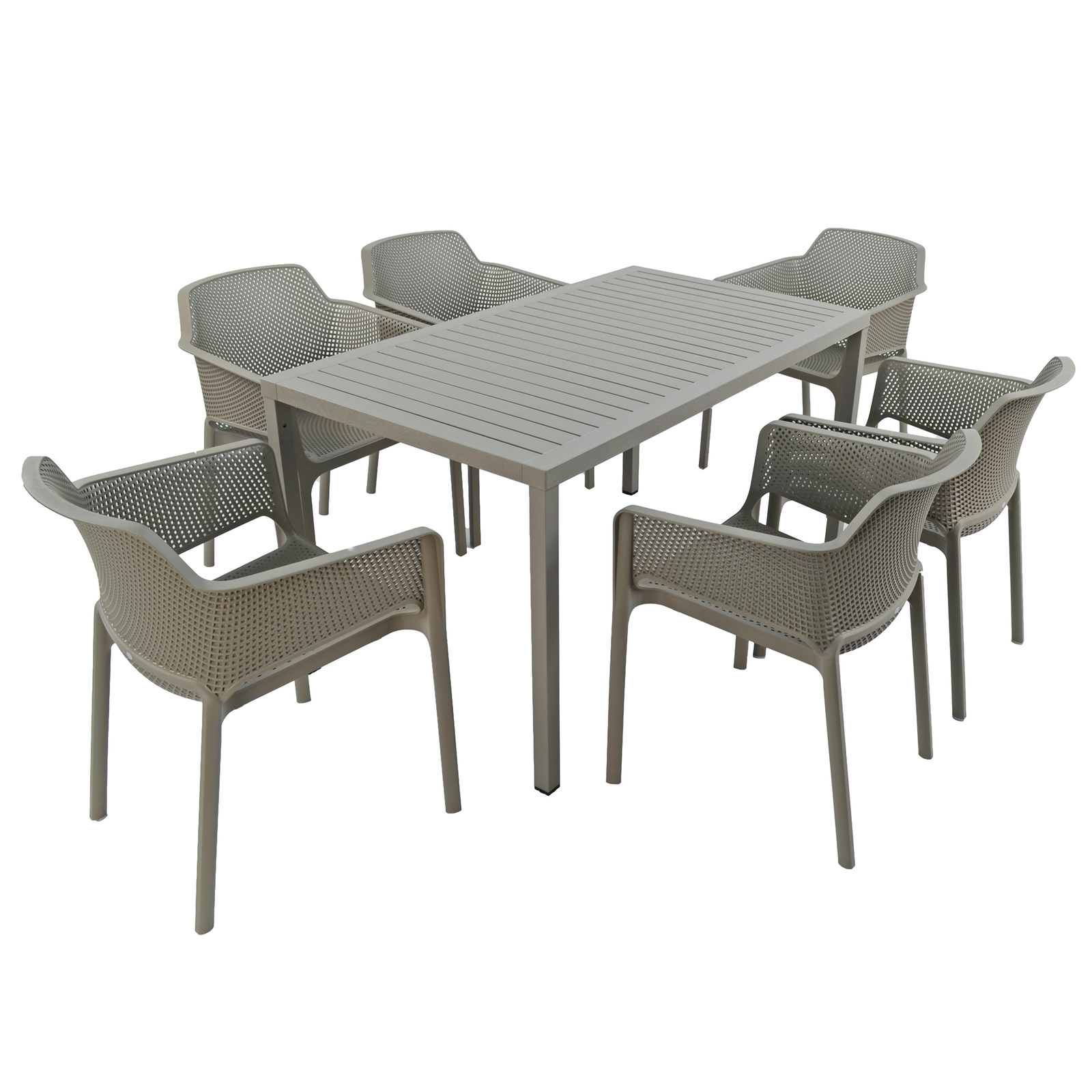 Nardi Cube Garden Dining Table with 6 Net Chair Set in Turtle Dove Grey Dining Sets Nardi   