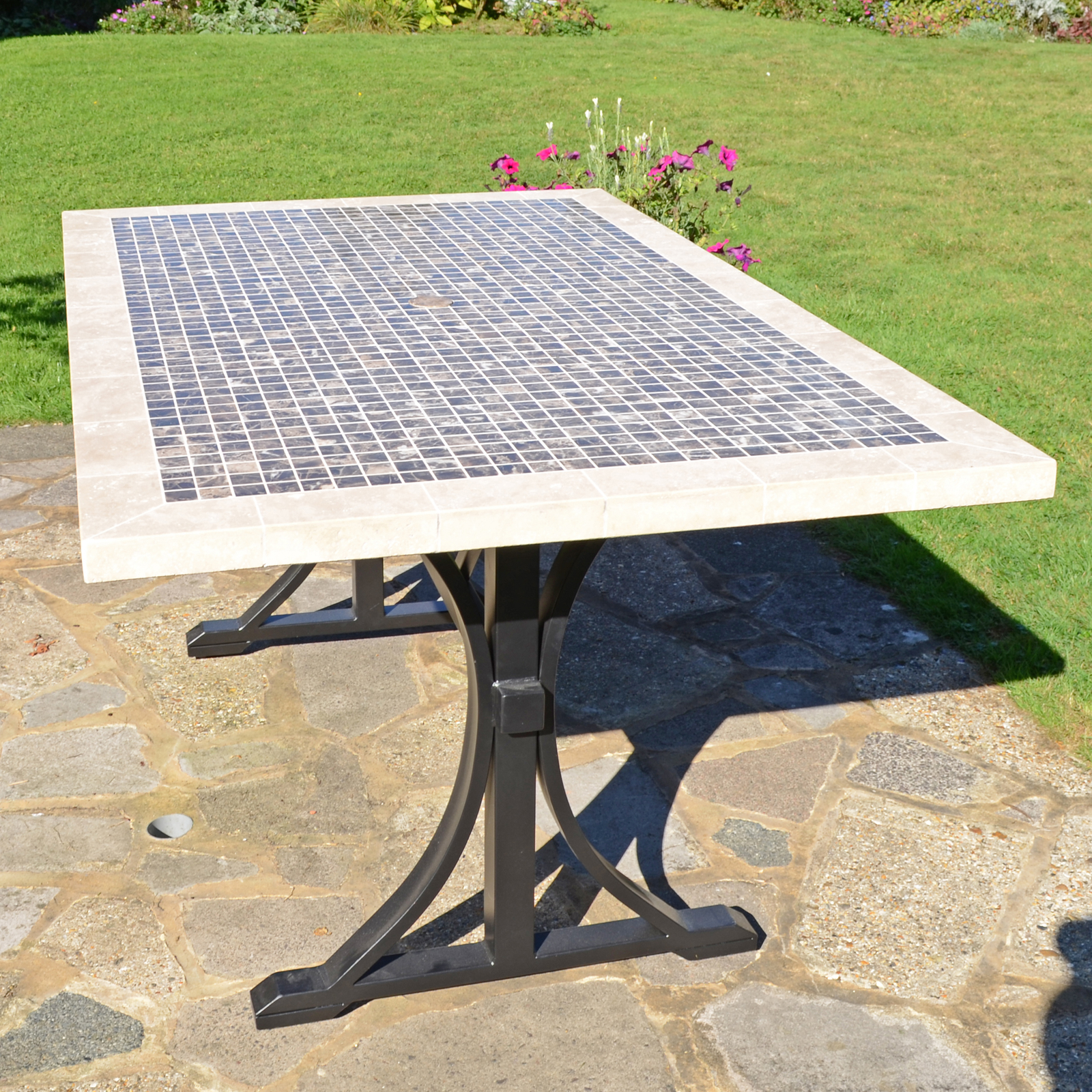 Byron Manor Wilmington Mosaic Stone Garden Dining Table With 6 Ascot Chairs Set Dining Sets Byron Manor   