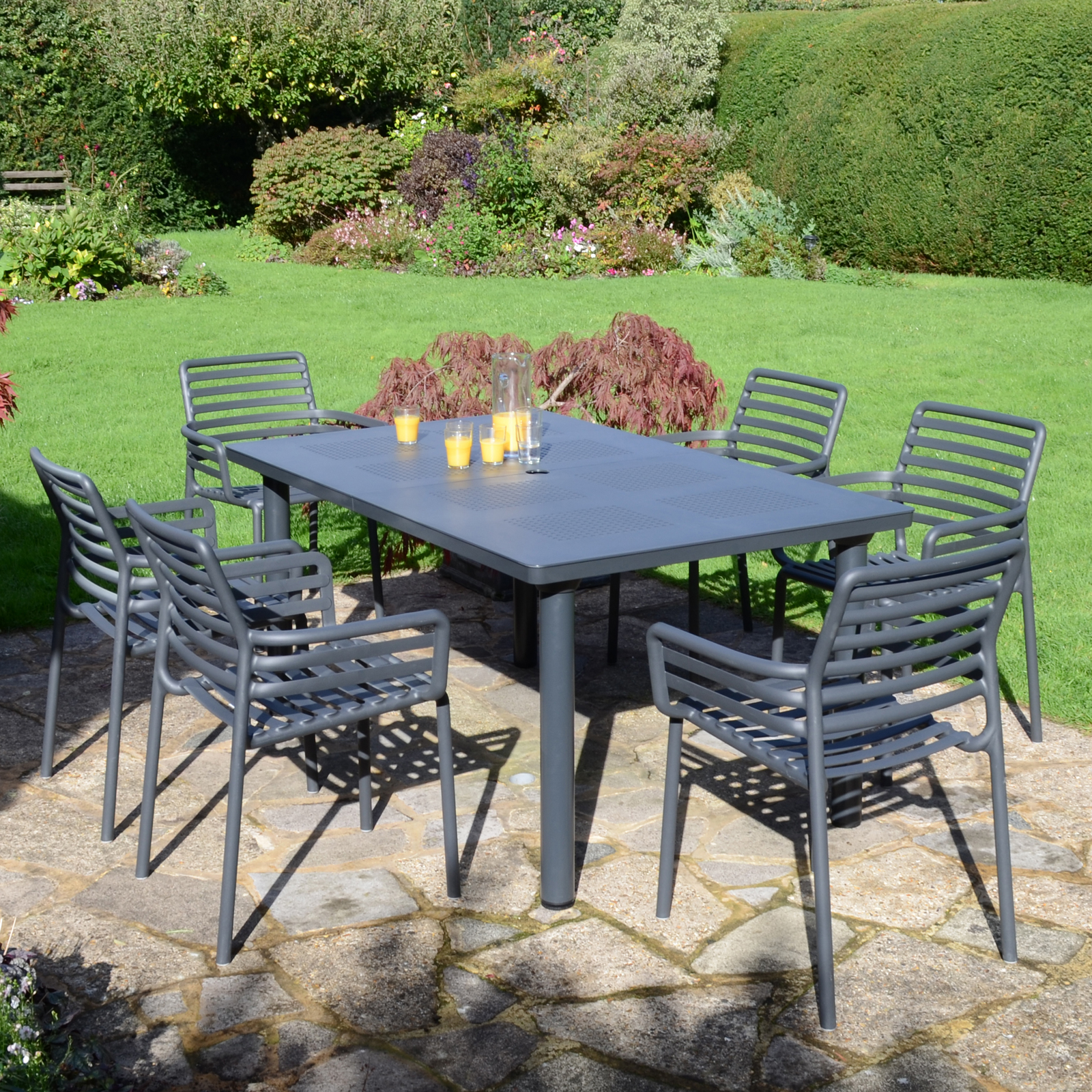 Nardi Libeccio Extending Garden Dining Table With 6 Doga Chair Set