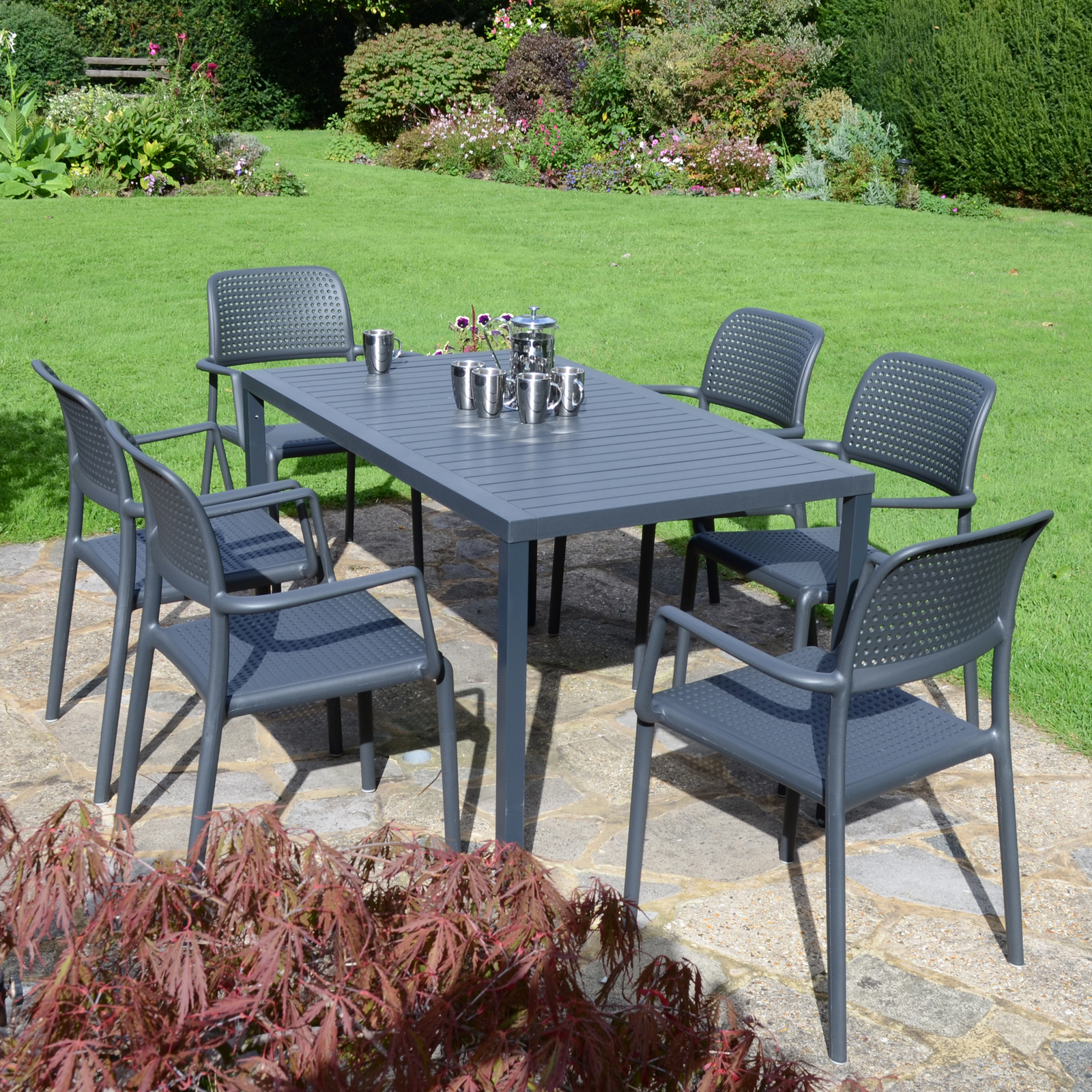 Nardi Cube Garden Table with 6 Bora Chair Set in Anthracite Grey Dining Sets Nardi   