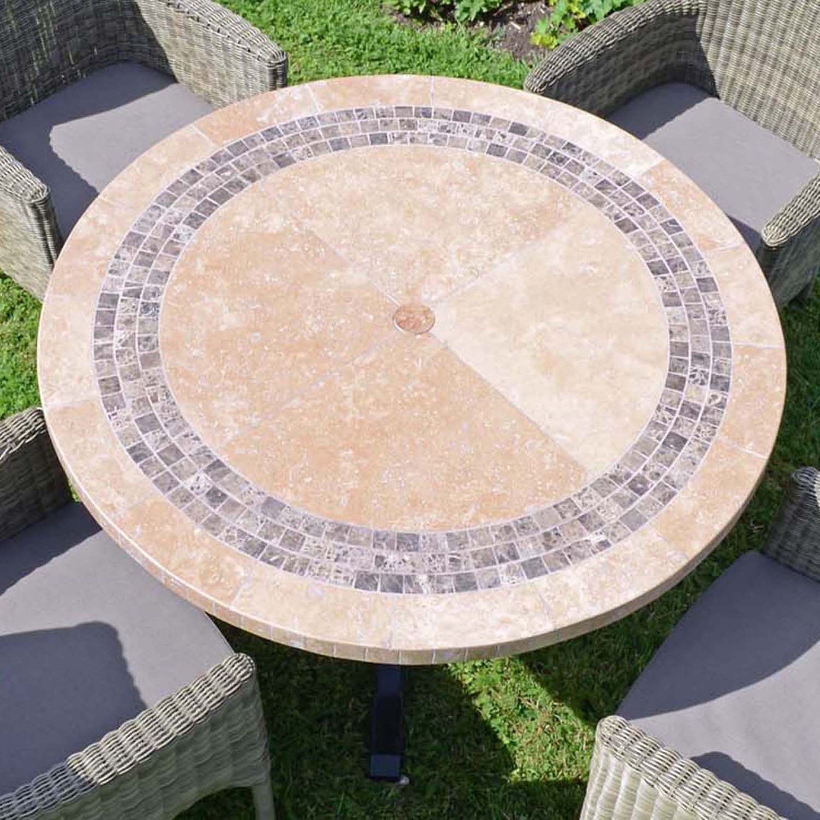 Byron Manor Vermont Mosaic Stone Garden Dining Table with 4 Ascot Chairs Dining Sets Byron Manor   