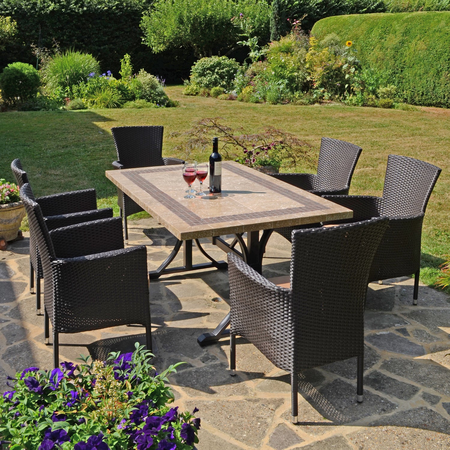Byron Manor Charleston Stone Garden Dining Table with 6 Stockholm Wicker Brown Chairs Dining Sets Byron Manor   