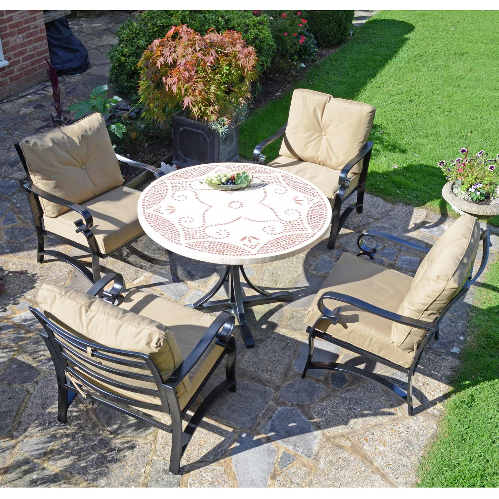 Byron Manor Provence Garden Dining Table with 4 Windsor Lounge Chair Set Dining Sets Byron Manor   