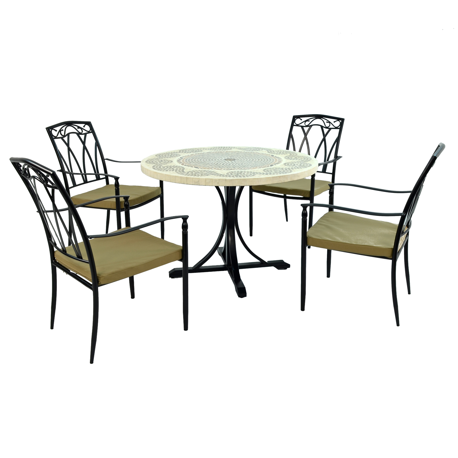 Byron Manor Avignon Stone Mosaic Garden Dining Table with 4 Ascot Chairs Dining Sets Byron Manor Default Title  