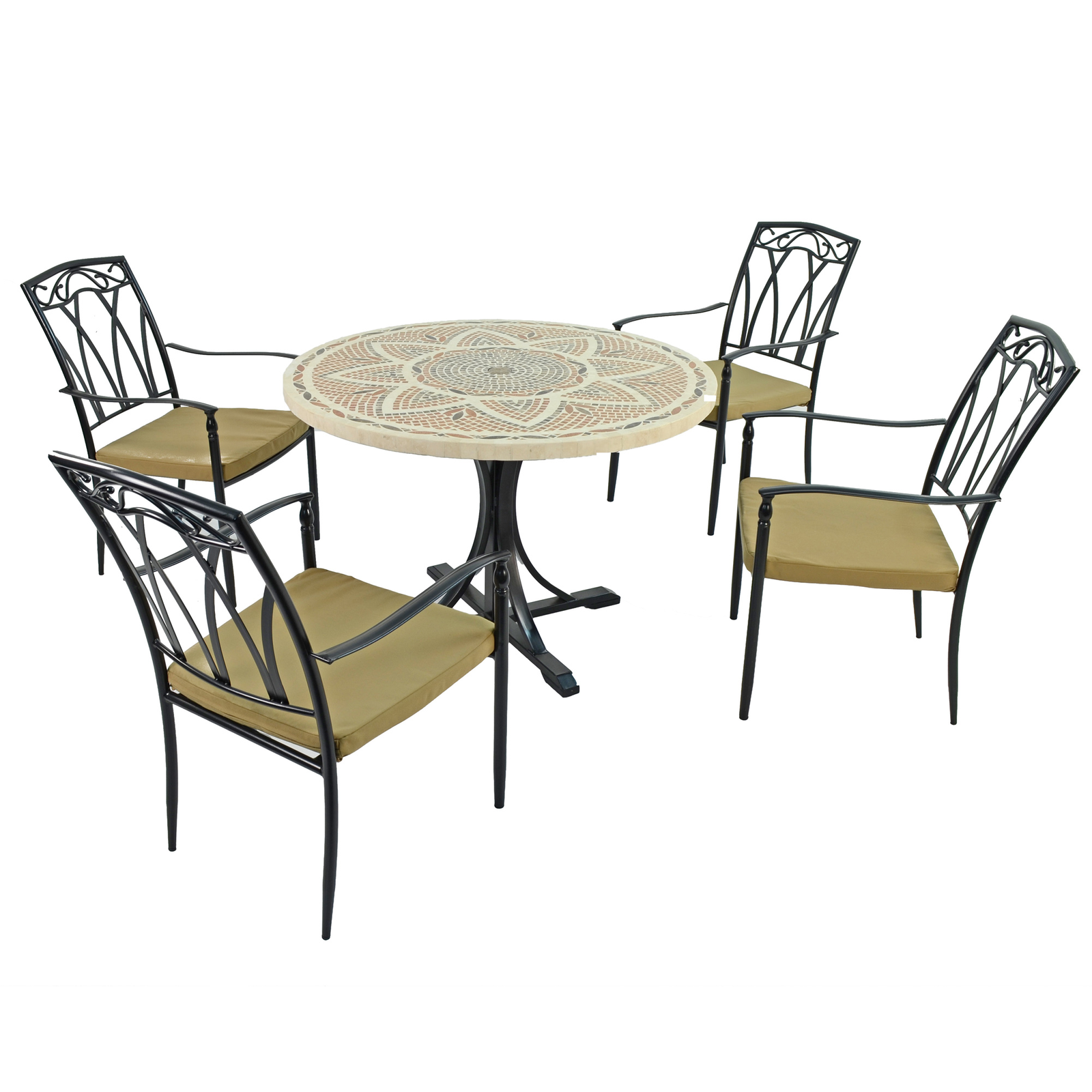 Byron Manor Montpellier Mosaic Stone Garden Dining Table with 4 Ascot Chairs Dining Sets Byron Manor   