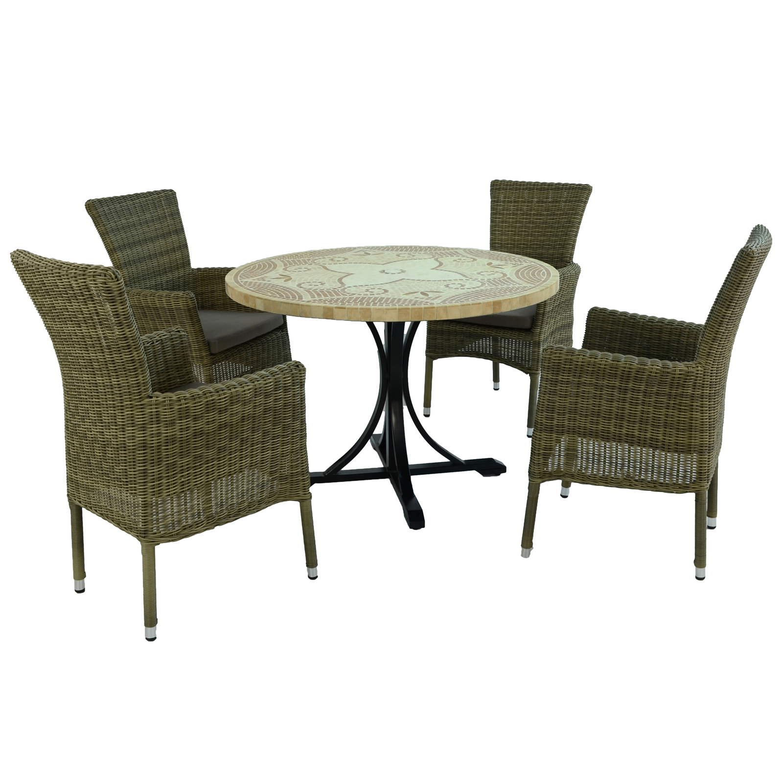 Byron Manor Provence Mosaic Stone Garden Dining Table With 4 Dorchester Wicker Chairs Dining Sets Byron Manor Default Title  