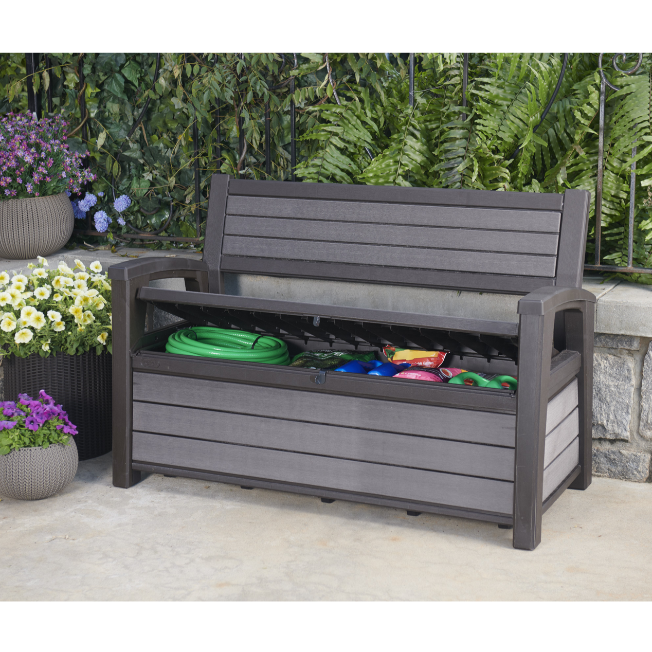 Keter Hudson Storage Bench in Grey Outdoor Storage Keter   