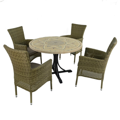 Byron Manor Montpellier Mosaic Stone Garden Dining Table With 4 Dorchester Wicker Chairs Dining Sets Byron Manor   