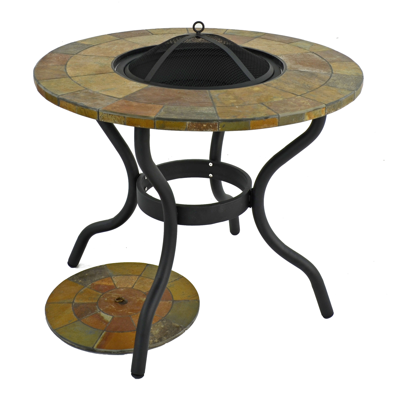 Byron Manor Bayfield Firepit Garden Patio Table with 4 Stockholm Brown Chairs Set Dining Sets Byron Manor   