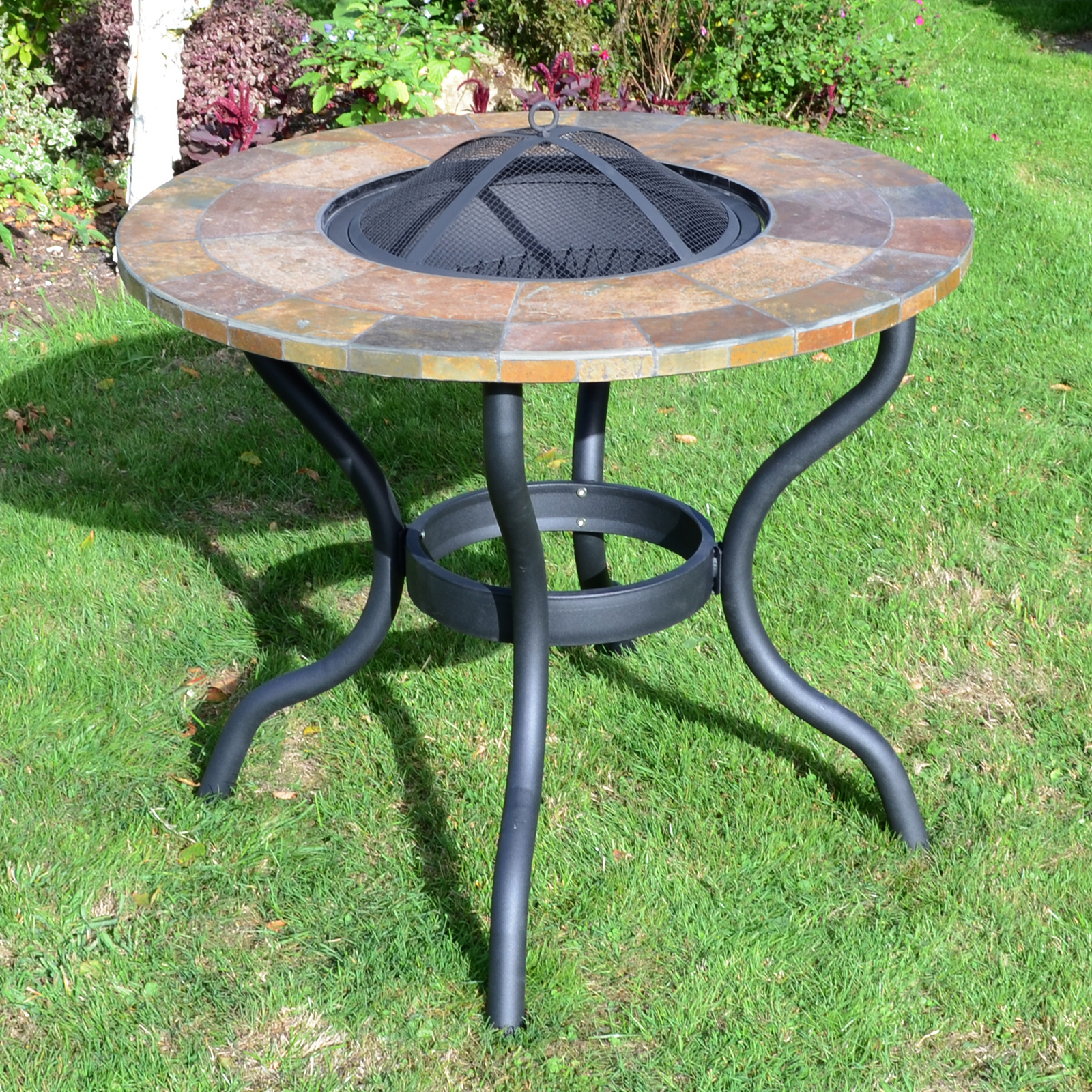 Byron Manor Bayfield Firepit Garden Patio Table with 4 Dorchester Chairs Set Dining Sets Byron Manor   